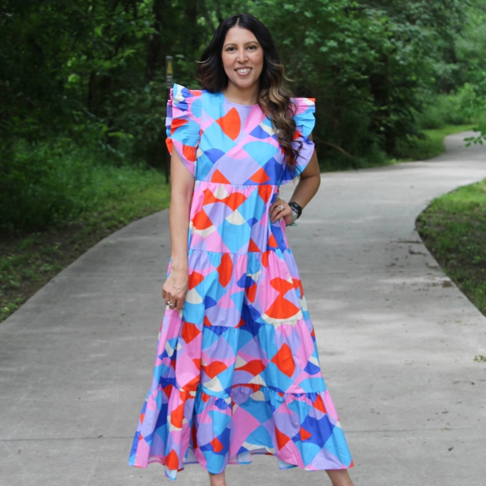 Smocked Ruffle Sleeve Midi Dress